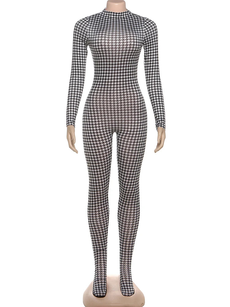 Sexy Foot Jumpsuit Women Snake Print Trend o-Neck Full