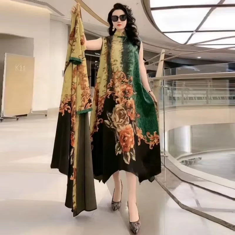 GraceBloom: Elegant Print Two-Piece Summer Dress Set for Women