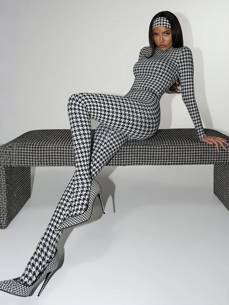 Sexy Foot Jumpsuit Women Snake Print Trend o-Neck Full