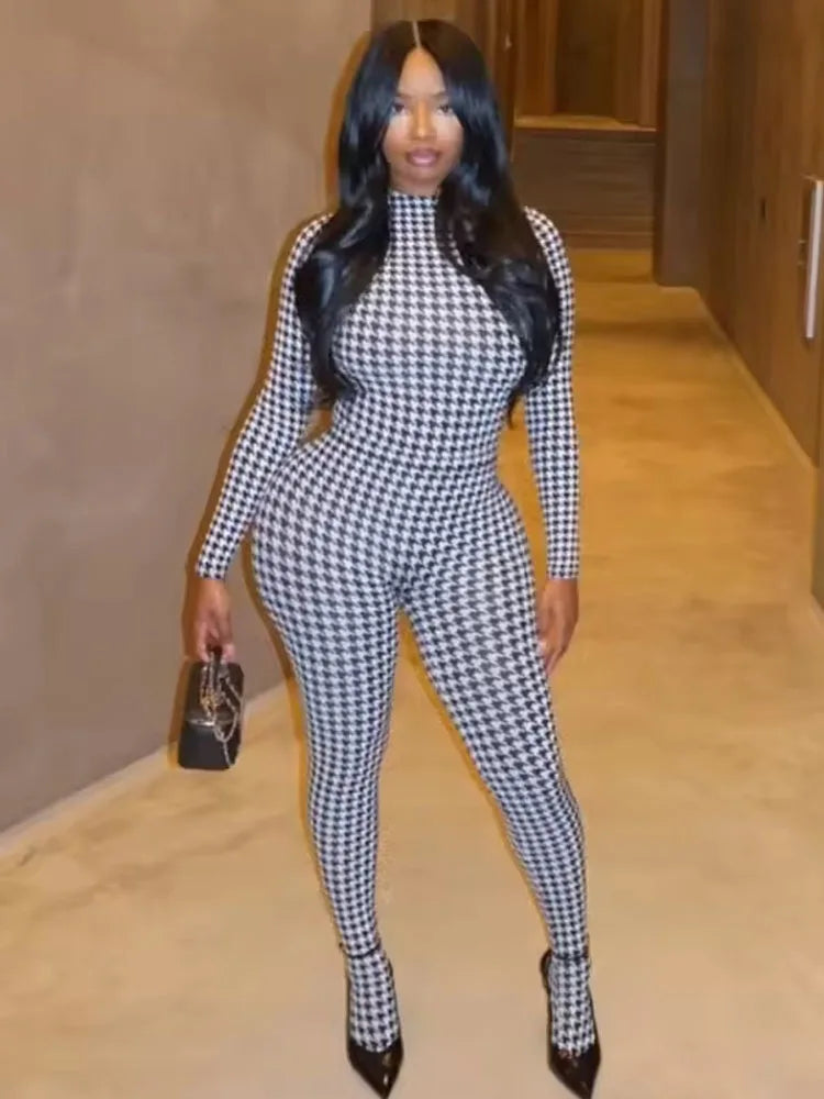 Sexy Foot Jumpsuit Women Snake Print Trend o-Neck Full
