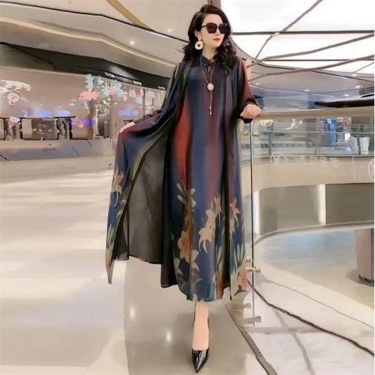 GraceBloom: Elegant Print Two-Piece Summer Dress Set for Women