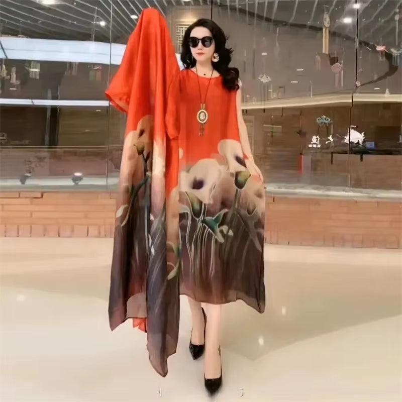 GraceBloom: Elegant Print Two-Piece Summer Dress Set for Women