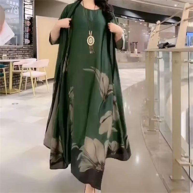 GraceBloom: Elegant Print Two-Piece Summer Dress Set for Women