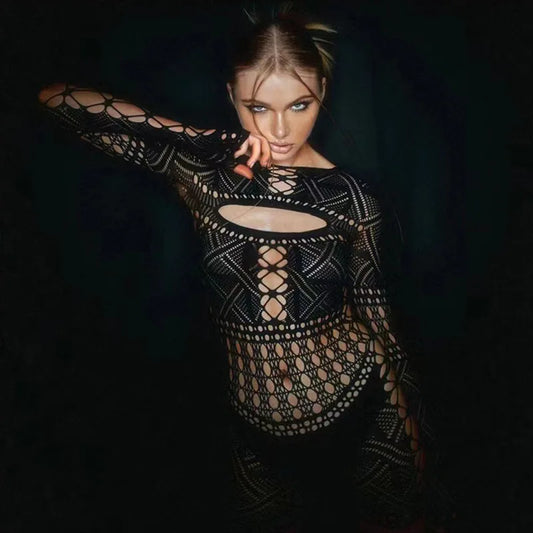 Sex Dress Jumpsuit with hollowed out tight lace and sexy hip hugging skirt casual women's long dresses daring lingerie woman xxx